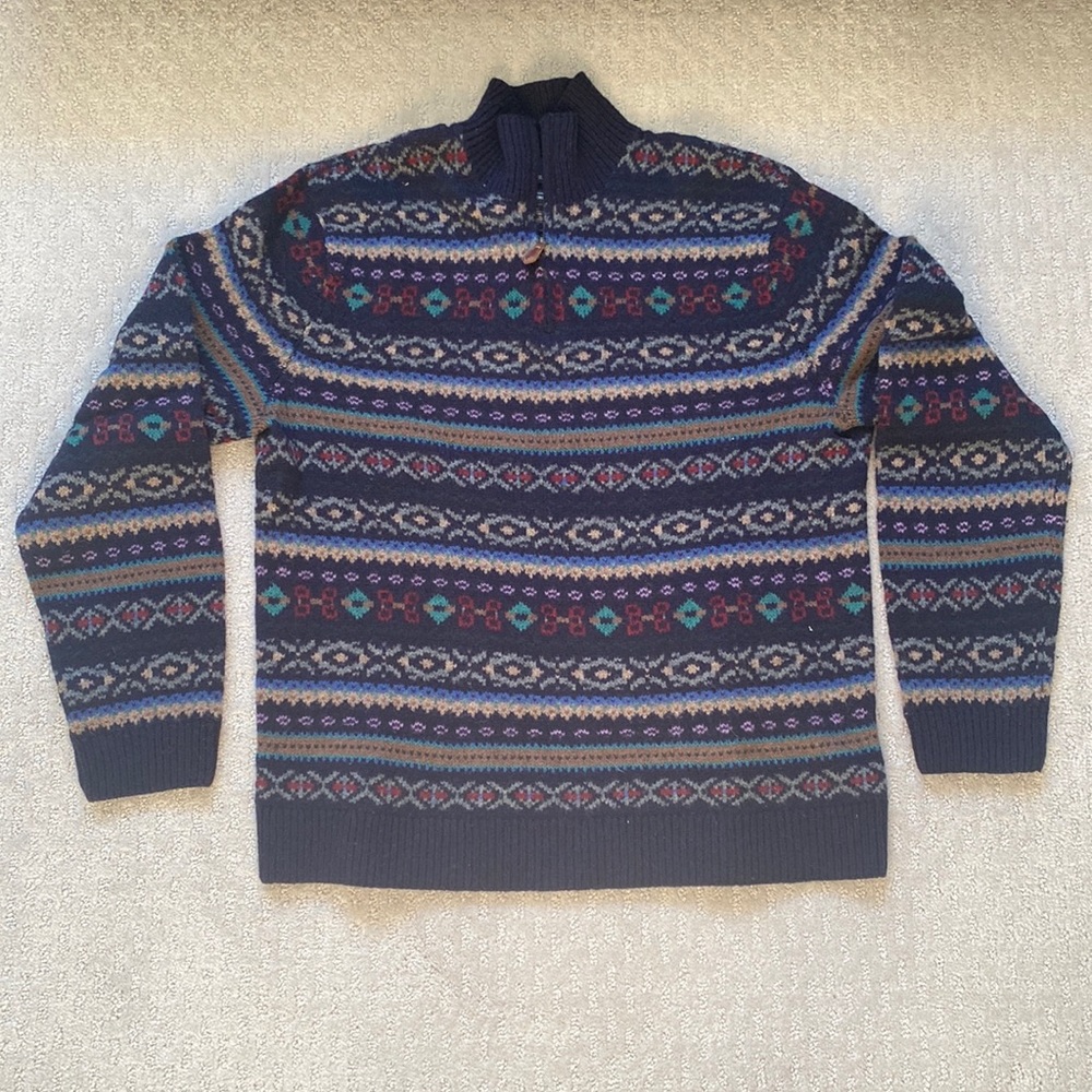 Polo by Ralph Lauren Wool Fair Isle Quarter-Zip Sweater- Size XL